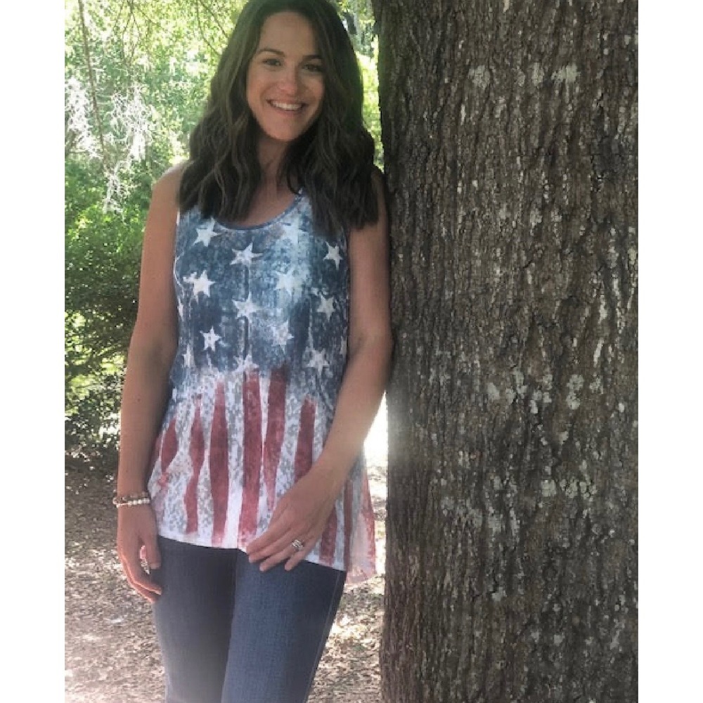 T-Party American Flag Tank Top Womens Small Red White Blue 4th of July patriotic